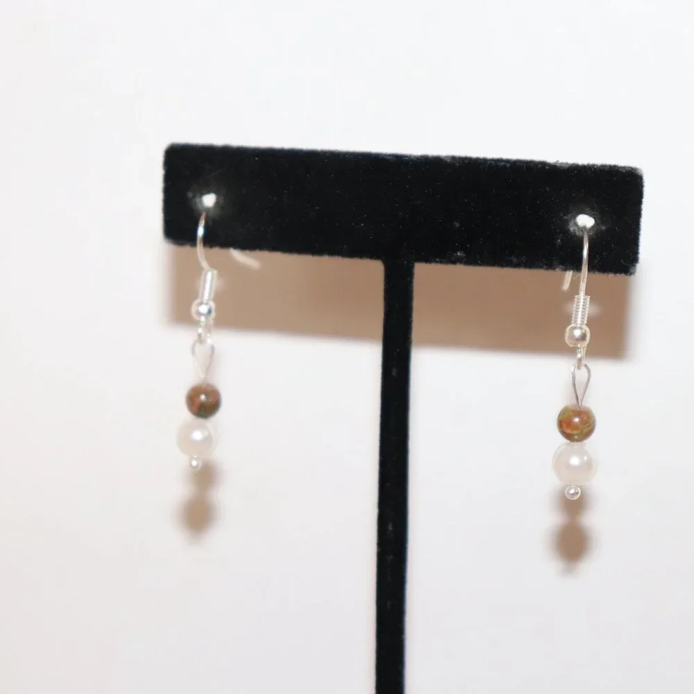 🧡🔮🌿 UNAKITE & PEARL DANGLE EARRINGS · 1.25